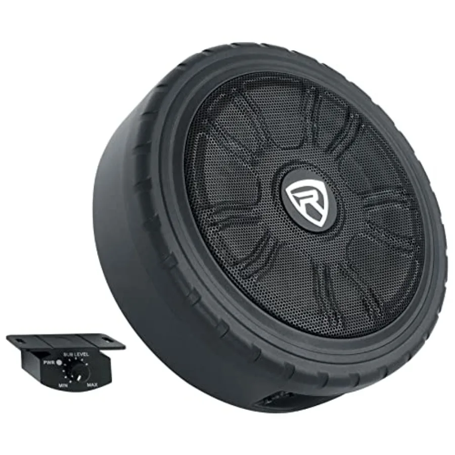 

Car subwoofer for trucks and cars: 8 500W powered, 4 ohm, slim cast aluminum design, black, easy install with remote bass knob