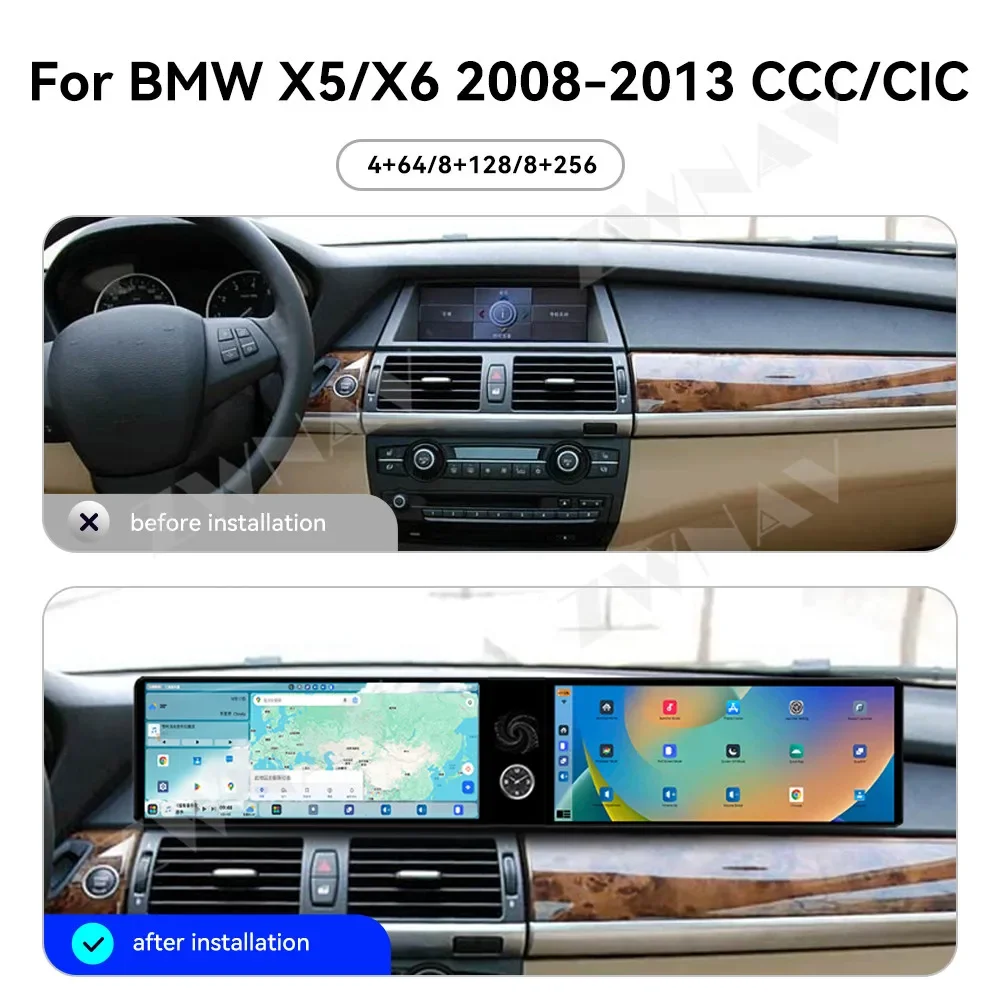Dual 12.3 Inch Android 13 Car Stereo for BMW X5 X6 2008-2013 CCC CIC CarPlay GPS Navigation Entertainment BT5.0