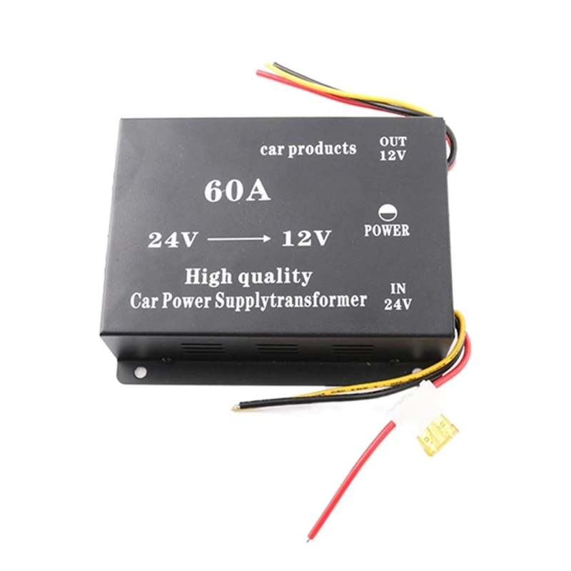 Car Truck Sound Power Adapter 24V To 12V 60A Voltage Reduction Converter Black Plastic 1 PCS