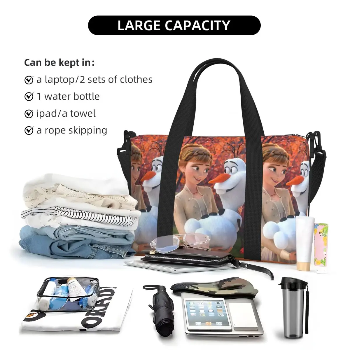 مخصص المجمدة حمل حقيبة المرأة سعة كبيرة الرسوم المتحركة الموسيقية الخيال فيلم شاطئ رياضة حقائب السفر
