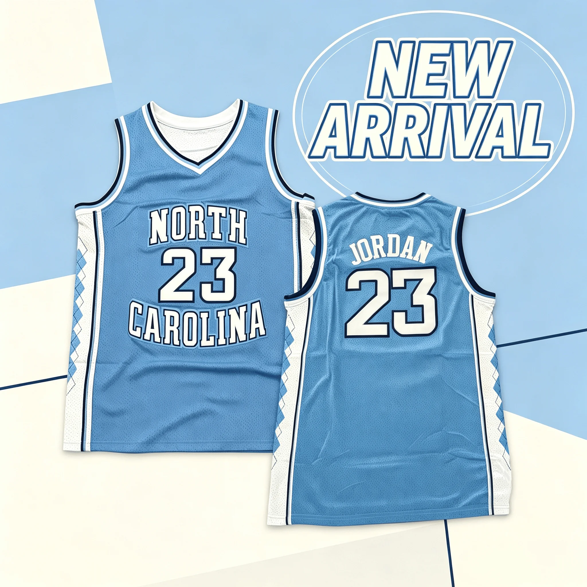 Camisola de basquetebol retro da Carolina do Norte, número 23, respirável, top desportivo, estilo streetwear, roupa casual para desporto, conjunto de roupa a condizer para a família.