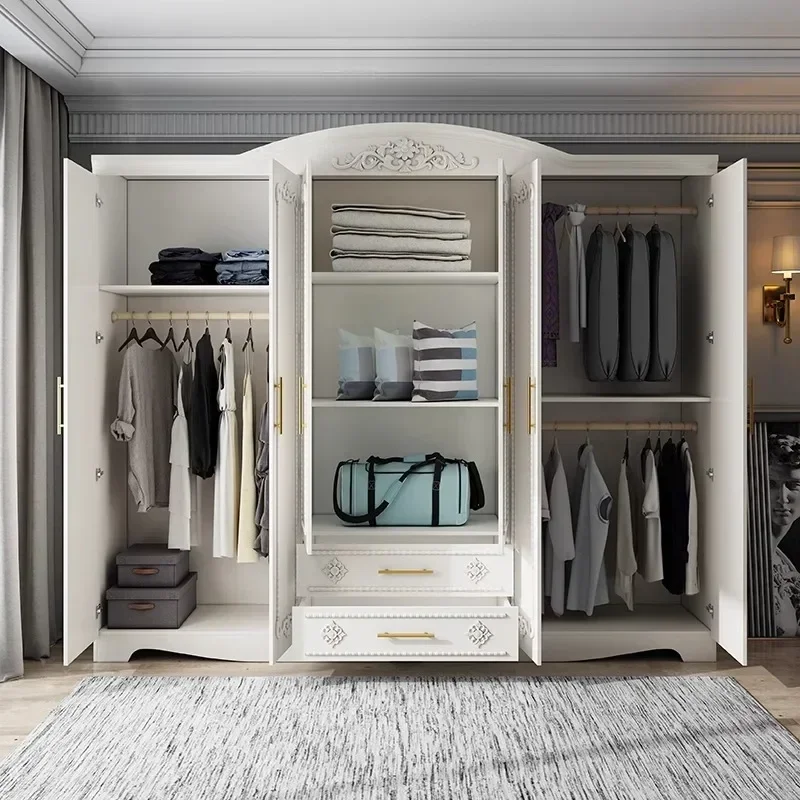 Storage Wardrobe White Nordic Shelf Hotel Bedroom Wardrobe Wooden Doors Apartment Placard Home Furniture