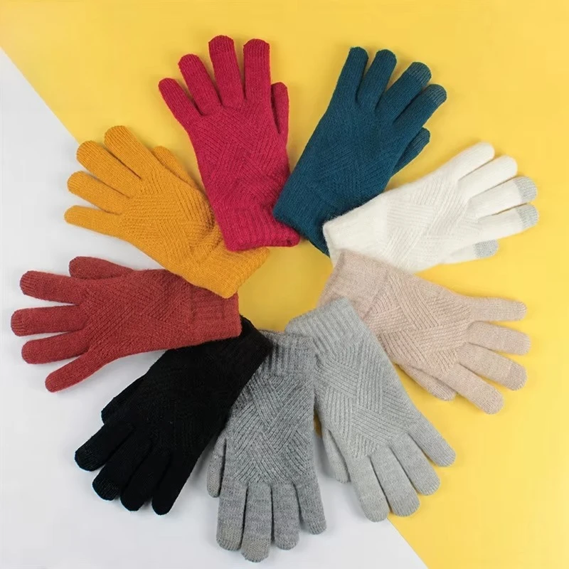 Alpaca Fleece Diamond Warm Touchscreen Gloves Men Women Autumn Winter Fleece Lined Outdoor Cycling Cold Proof Knitted Wool