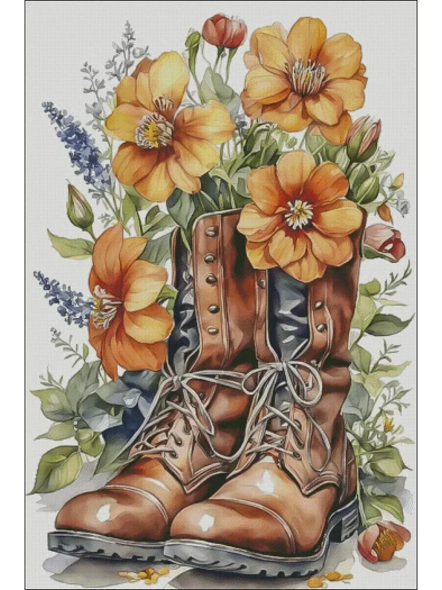 Stamped Cross Stitch Kit 14/16CT Printed Canvas Cotton Thread Embroidery Wall Decor[ZZ4308-Spring in Boots Not Full Embroidery]