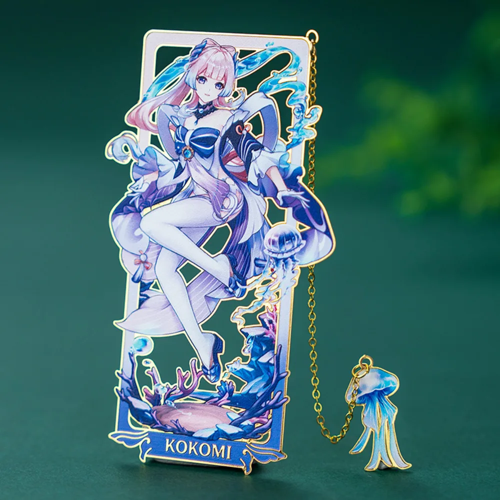 

Anime Genshin Impact Sangonomiya Kokomi Metal Bookmar Souvenir Hollow Out Pendant Decor Collection Cosplay Xmas Gift