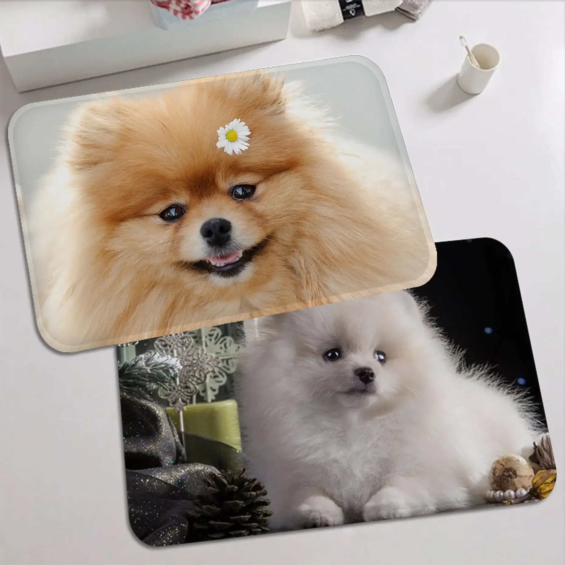 

Cute Pomeranian Dogs Long Rugs Washable Non-Slip Living Room Sofa Chairs Area Mat Kitchen Modern Home Decor