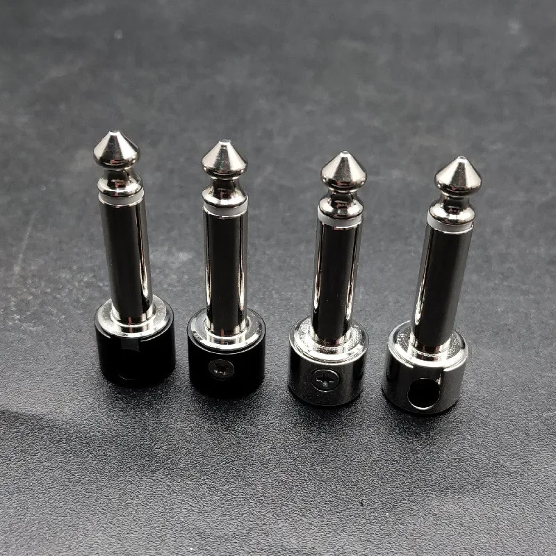 12pcs DIY Straight Audio Solderless 6.35 Mono Jack Solder Free Guitar Pedal Connector for Patch Cable Black/Chrome