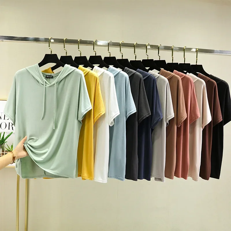 12 Solid colors Women Modal Tshirt summer hoodies short sleeves Loose Casual Tee Tops thin streetwear T-shirt