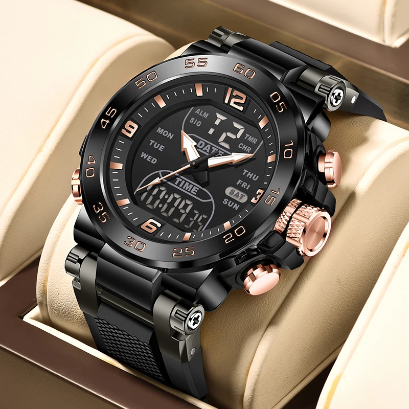 موضة جديدة FOXBOX ساعة رجالية إلكترونية رقمية بسيطة كاجوال رياضية بتقويم إنذار مقاوم للماء ساعات رجالية مضيئة كرونوغراف