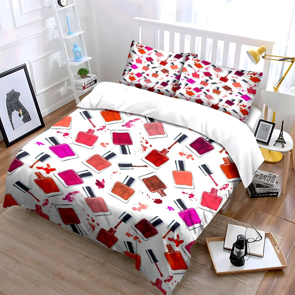 Colorful Nail Polish Pattern Duvet Cover Set with 3D Printing Design Soft Polyester Bedding Set All-Season Comfort for gifts