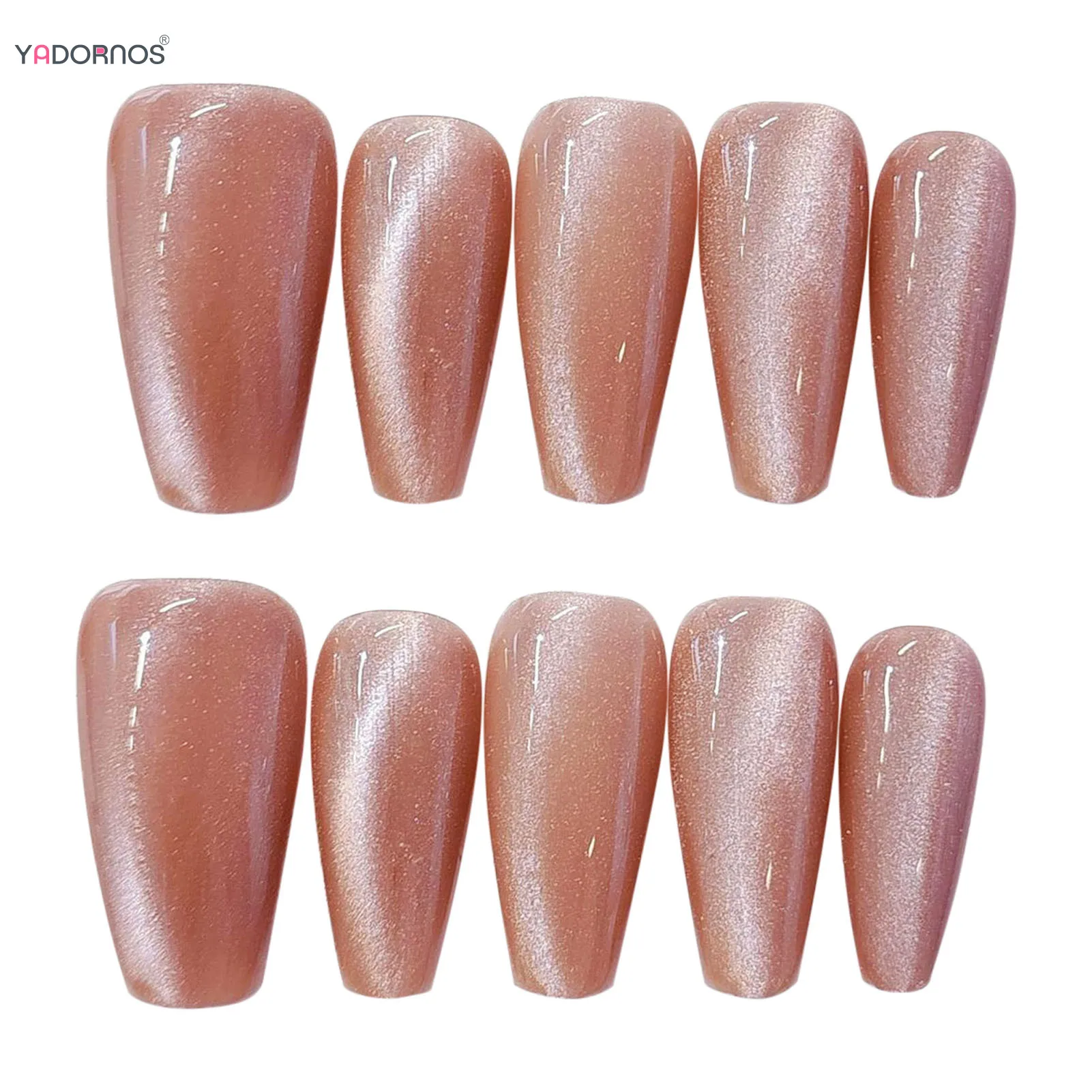 Uñas postizas rosas hechas a mano, Ojo de gato, purpurina de longitud media, cubierta completa, manicura usable extraíble, uñas de verano para mujeres