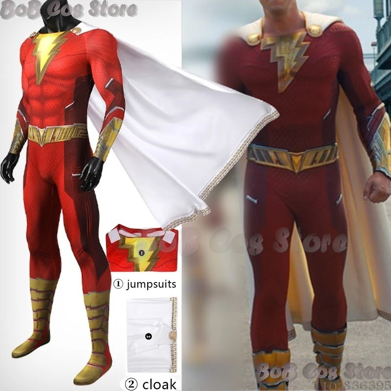 Shaazzaam Bily Red Jumpsuit Clock Cosplay Costume Fury of the Gods Man Clothes Hero Set Holloween Roleplay Christmas Customized