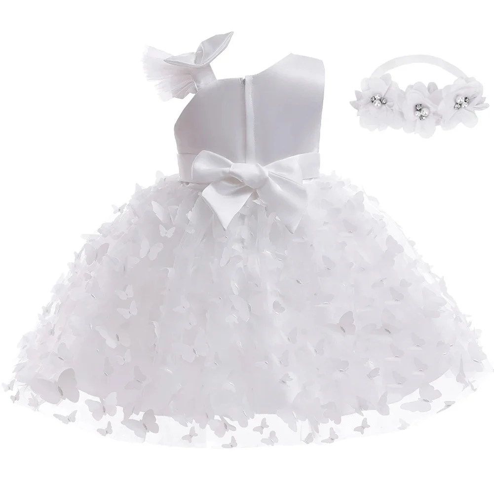 Baby Girls Party Dresses For 1st Birthday Elegant Children Dresses Mesh Butterfly Flower Girl Princess Dress Vestidos Tutu Dress