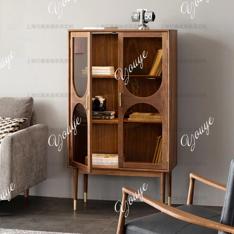 

SX Nordic Japanese Wine Cabinet Against The Wall Glass Door With Lamp Display Ash Wood Solid Wood Bookcase Dining Side Cabinet