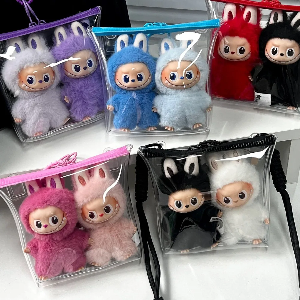 

Colorful Transparent Protector Case Organizer Box for 10cm Labubu Plush Dolls Outdoor Display Bag With Keychain Doll Accessories