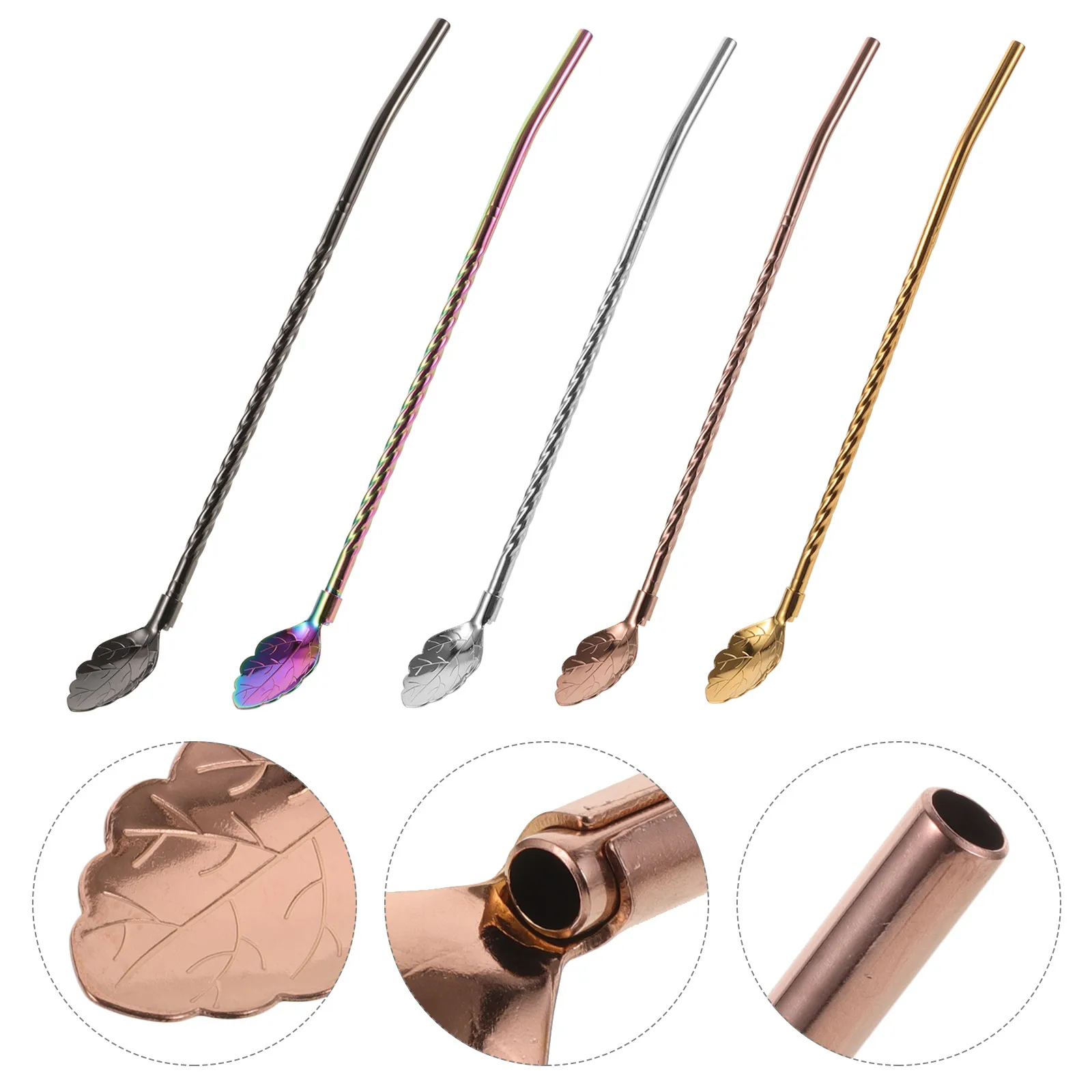 

5 Pcs Straw Spoon Multipurpose Stainless Steel Drinking Straws Spoons Reusable Metal Bent Tube