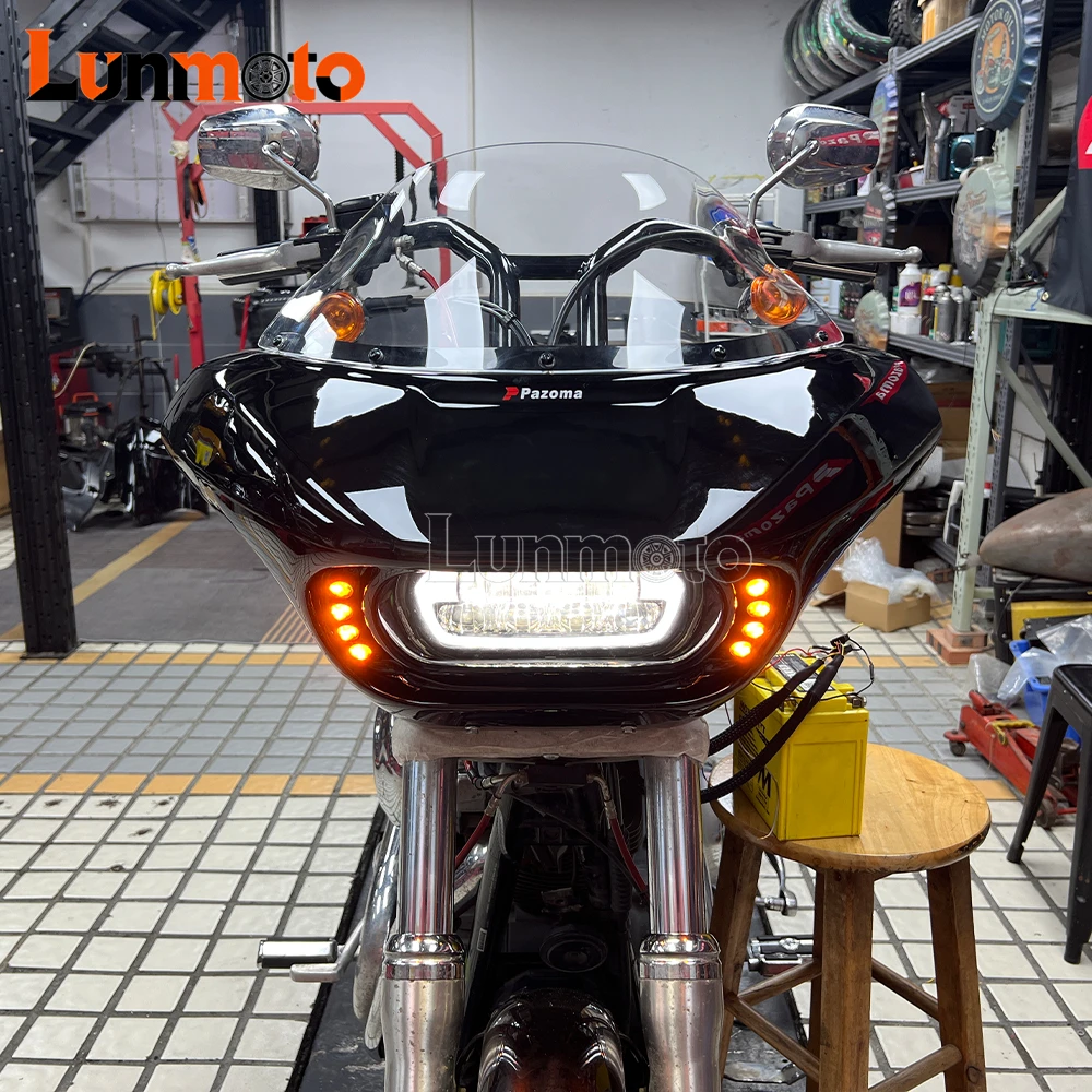 For Harley Dyna Low Rider Super Wide Glide Street Fat Bob Motorcycle Headlight Fairing Kit Cowls w/LED Running Light Turn Signal