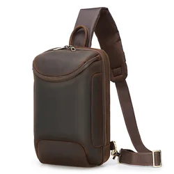 Newsbirds Leather Chest Bag Crazy Horse Leather Vintage Men's Chest Pack Crossbody Bags Genuine Lea ther Single Shoulder Bag