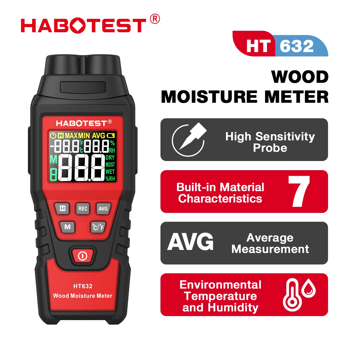 Digital Wood Moisture Meter Professional 0-58% Timber Hygrometer Wall Moisture Content Tester Paperboard Humidity Detector