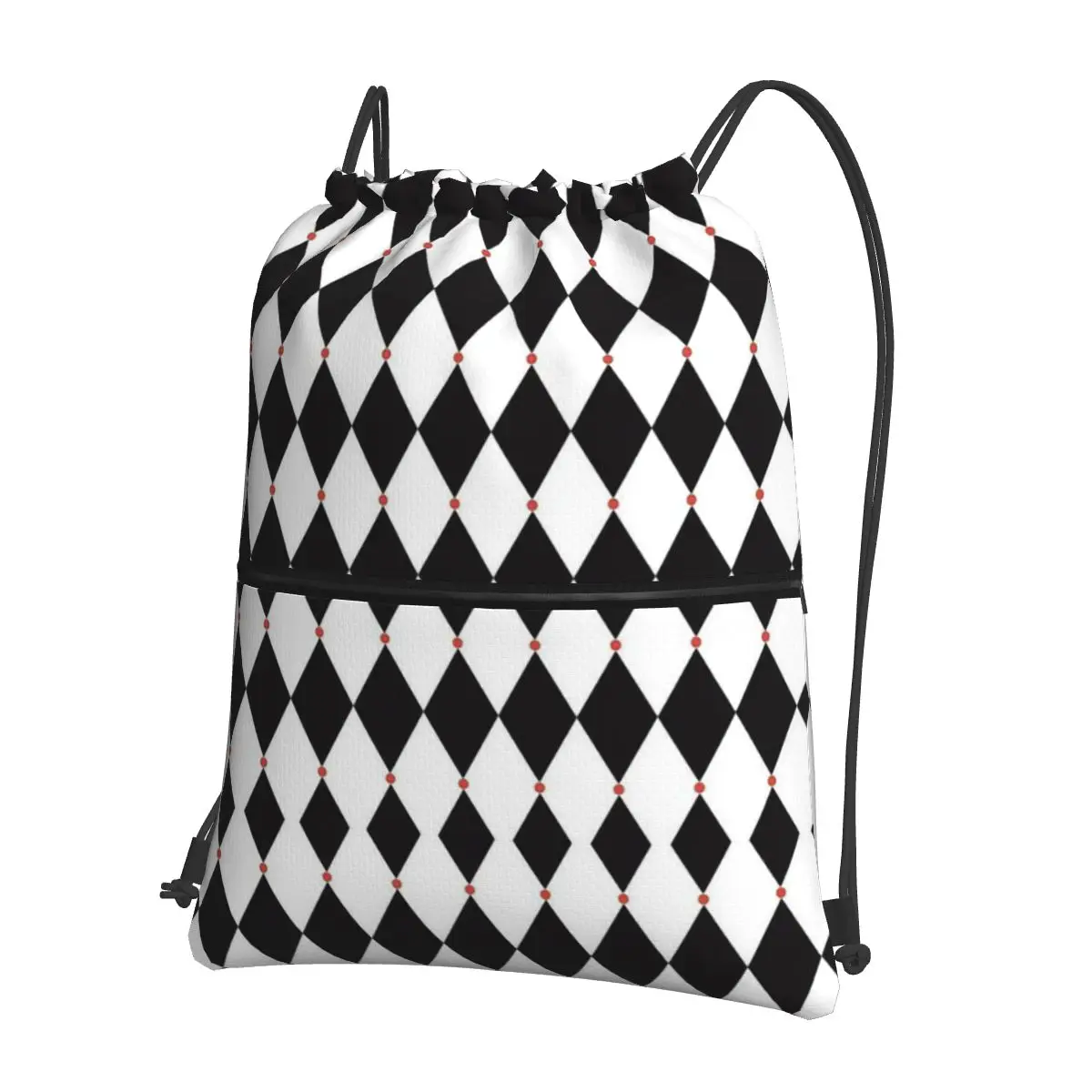 Harlequin Plaid Playing Cards Backpacks Portable Drawstring Bundle Pocket Sports Bag Book Bags for Man Woman Students