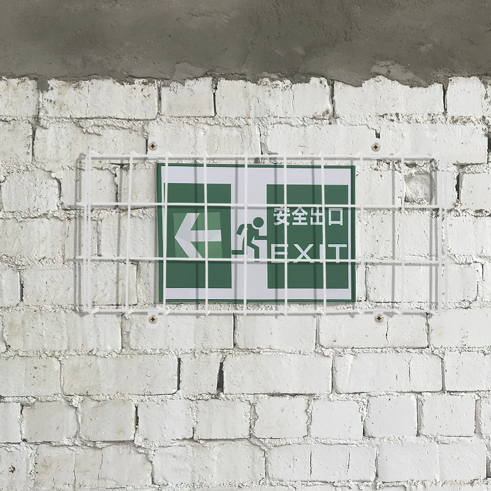 Guarda de gaiola de luz de emergência com design elegante, capa protetora de sinal de saída para escolas, academias e edifícios comerciais, impacto