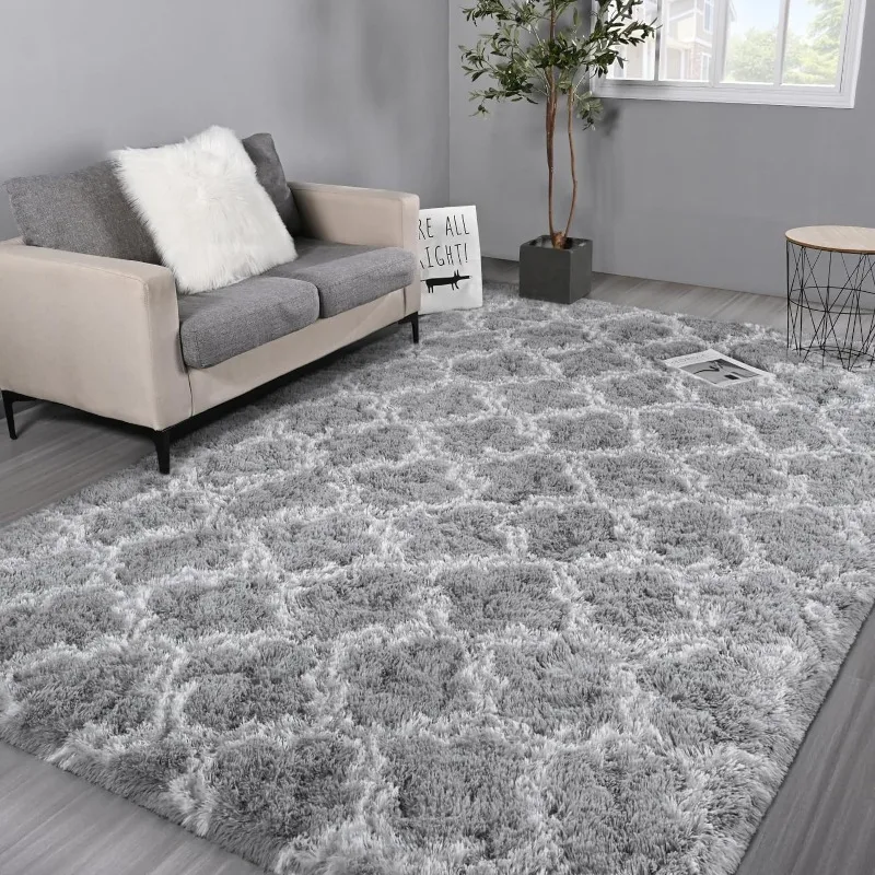 

Shag Large Area Rugs, Light Grey Modern Super Soft Bedroom Carpet, Moroccan Luxury Geometric Plush Fluffy Rug,Indoor Home Decor