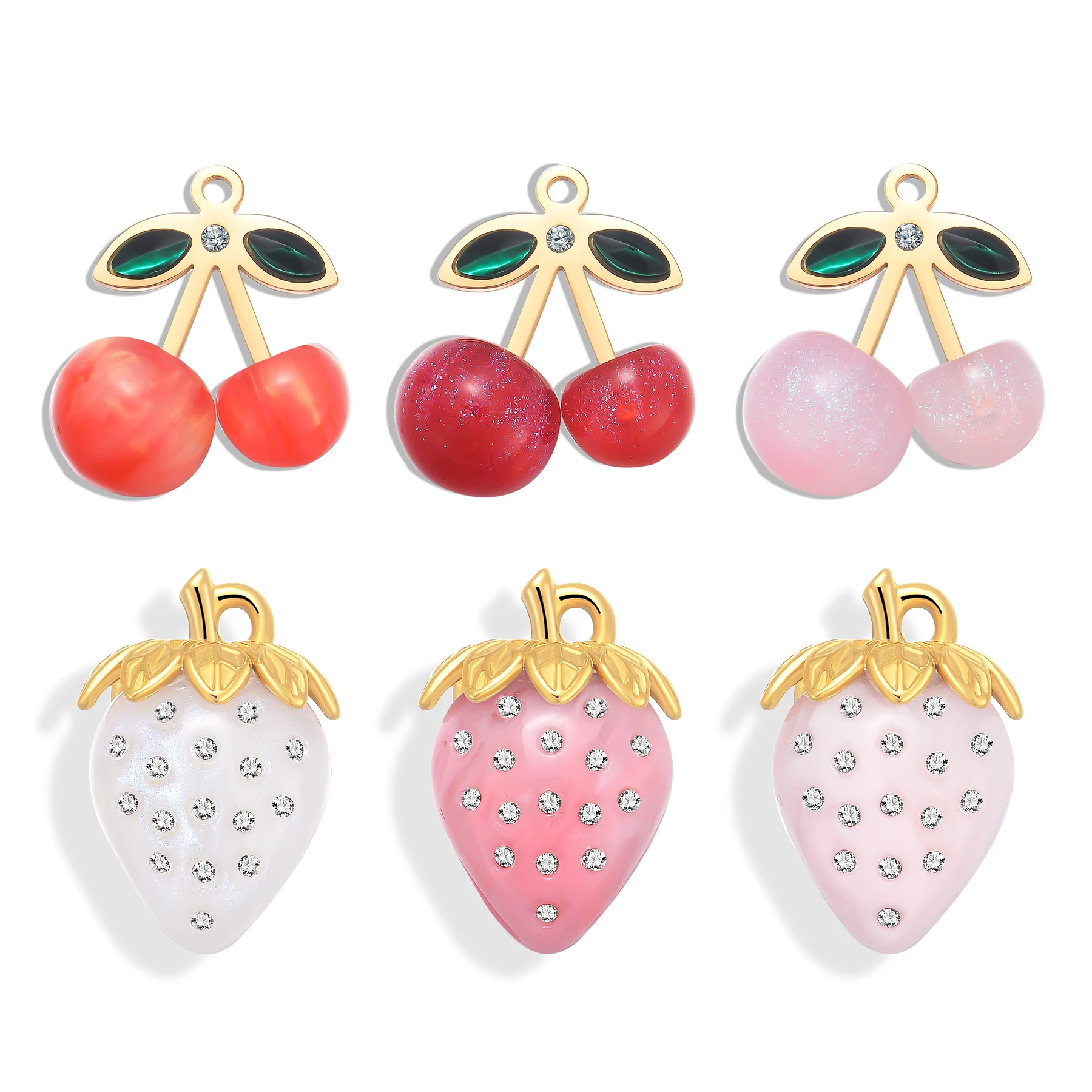 8Pcs Fruit Strawberry Cherry Charm Accessories Suitable for Making DIY Keychain Earrings Necklace Jewelry Waterproof Wholesale