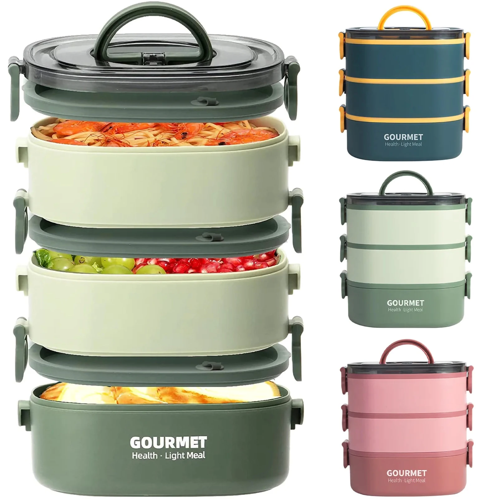 Lunch Box 2000ML 3-Tier Stackable Bento Case Sealed Leak-proof Meal Box Microwave Safe Portable Students Workers Food Container