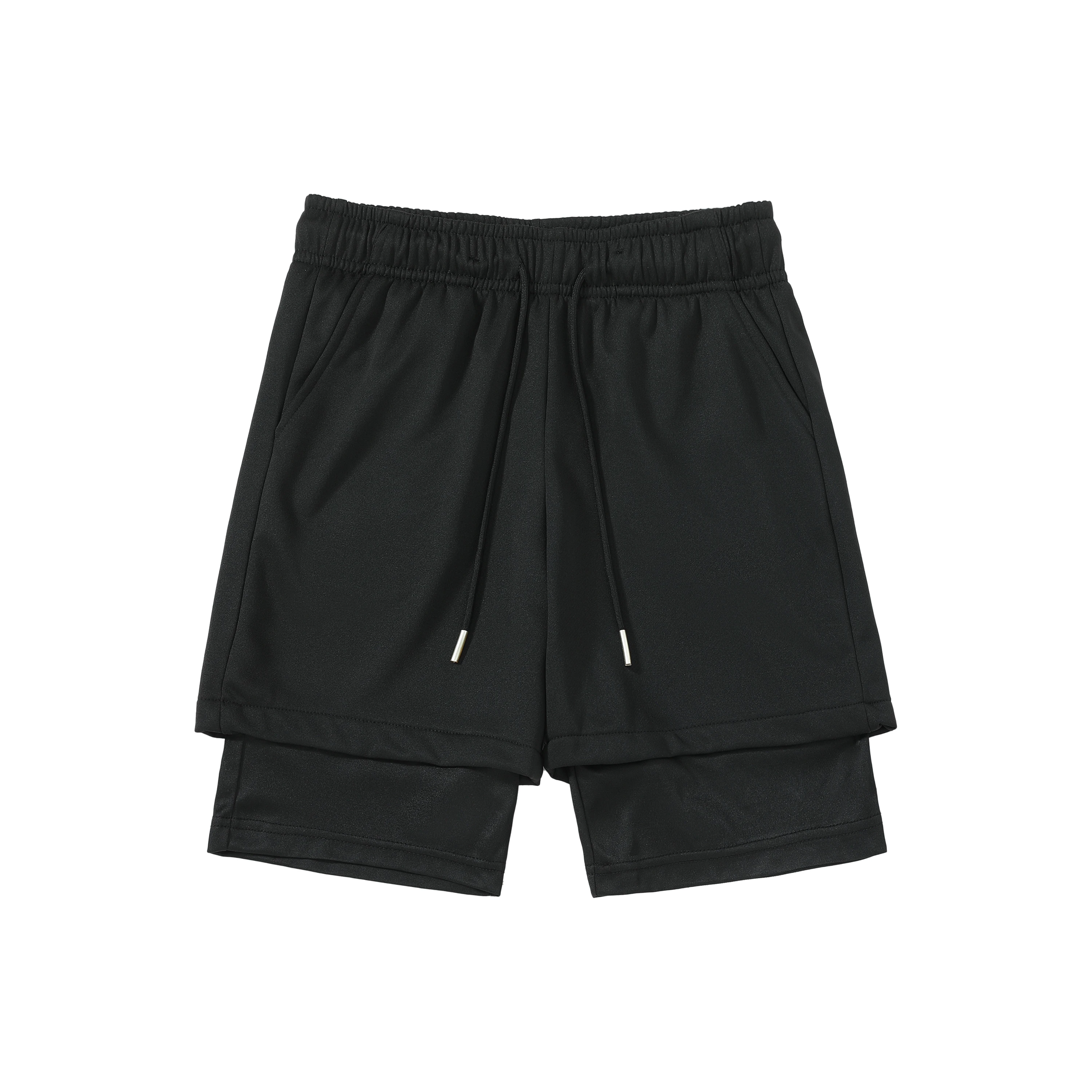 

Mens Black Athletic Shorts Elastic Waist with White Accent Drawstring Double Layered Hem Minimalist Sport Casual Wear