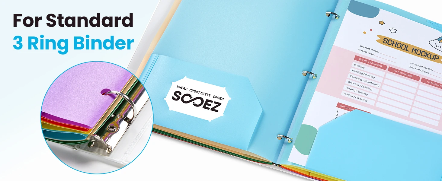 pocket folder for 3 ring binder with 14 colors