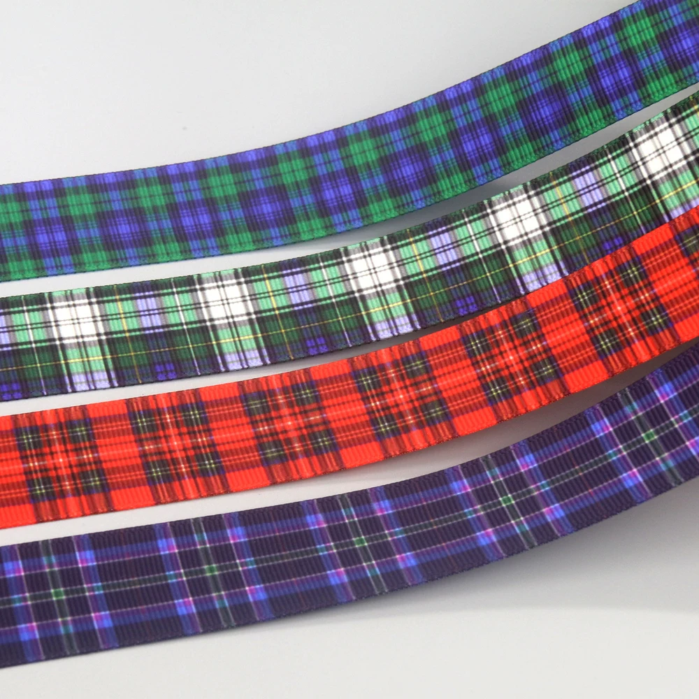 DHK 7/8\'\' 5yards Plaid Grid Printed Grosgrain Ribbon Accessories Material Headwear Decoration DIY Sewing Craft E2093