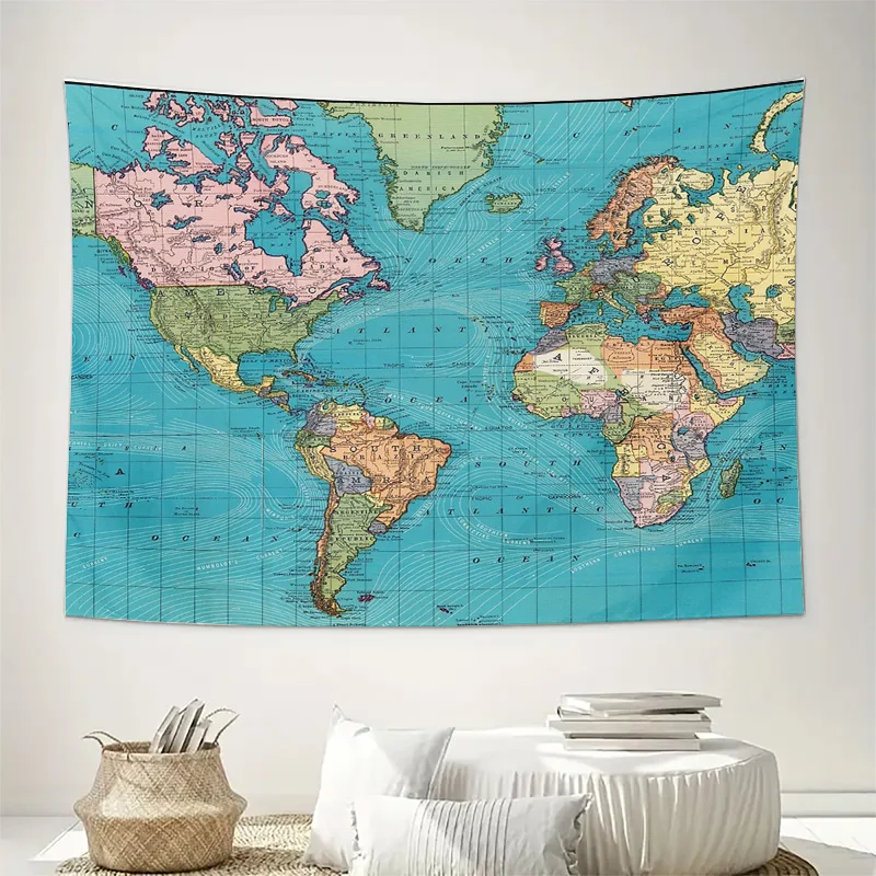 خمر خريطة العالم نسيج الجدار الشنق العتيقة خريطة ديكور السماوية الفن السفر موضوع غرفة نوم الجمالية ديكور المنزل غرفة المعيشة وا #2