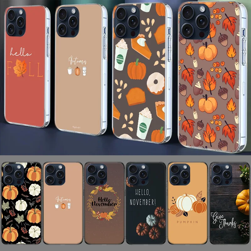 Pumpkin Happy Fall Clear Case For Apple iPhone 12 13 Mini TPU 11 14+ 15 16 Pro Max Capa Plus XR X XS Max Phone Cover Silicone Cu