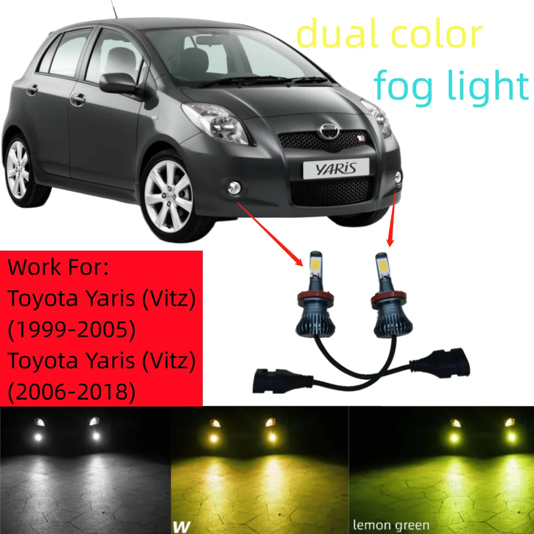 2PCS dual color Fog Lamp for Toyota Yaris Vitz 1999-2018 2005 2006 2007 2008 2009 2010 2011 2012 2013 2014 2015 H11 car fog ligh