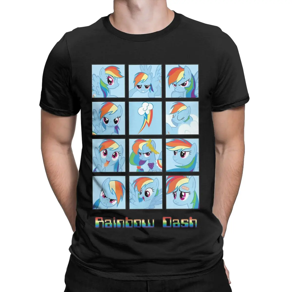 Funny Faces Of Rainbow Dash T-Shirt for Men Crew Neck Pure Cotton T Shirts Mlp Short Sleeve Tees Gift Idea Clothes