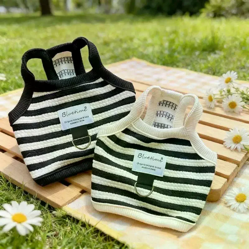 1Pcs Breathable Striped Pet Vest Harness With Built In Leash Ring For Small Dogs Cats Daily Walking Wear