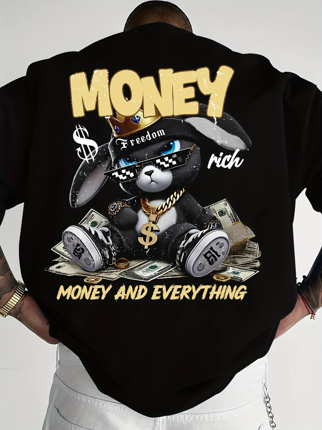 Hip-hop Money Rabbit Graphic T Shirt for Men 3D Printed Round Neck Short Sleeve Tops Trend Street Oversize Men's Clothing
