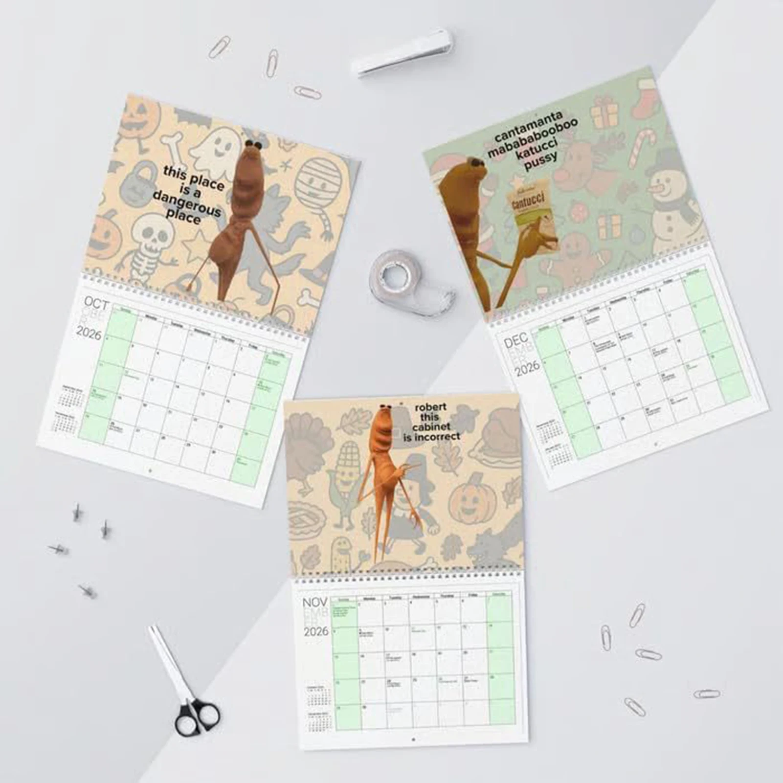Marcus The Worm 2036, настенный календарь, забавный персонаж, стильный плакат, планировщик даты с подвесной металлической втулкой для домашнего офиса, общежития