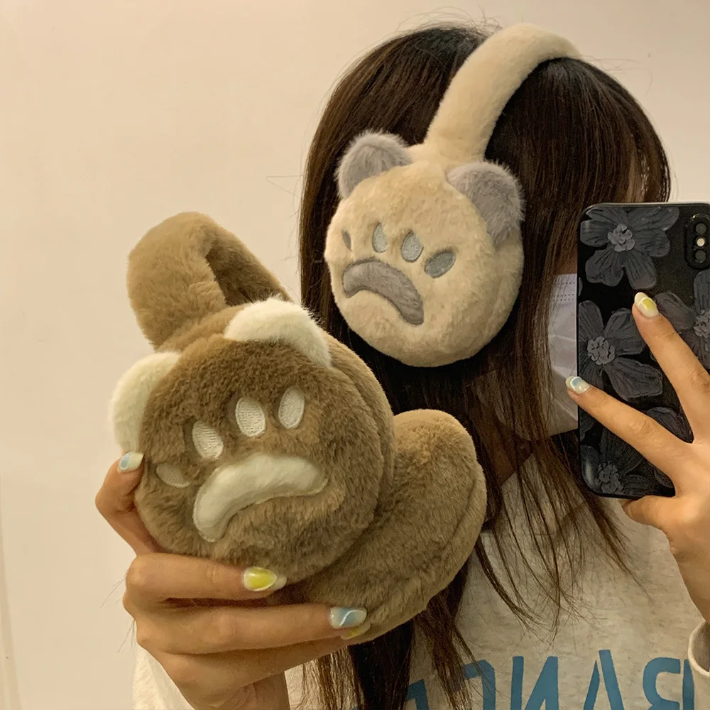 귀여운 곰 발 인쇄 귀마개 혁신적인 플러시 편안한 따뜻한 겨울 귀 따뜻한 2025 여성 패션 액세서리