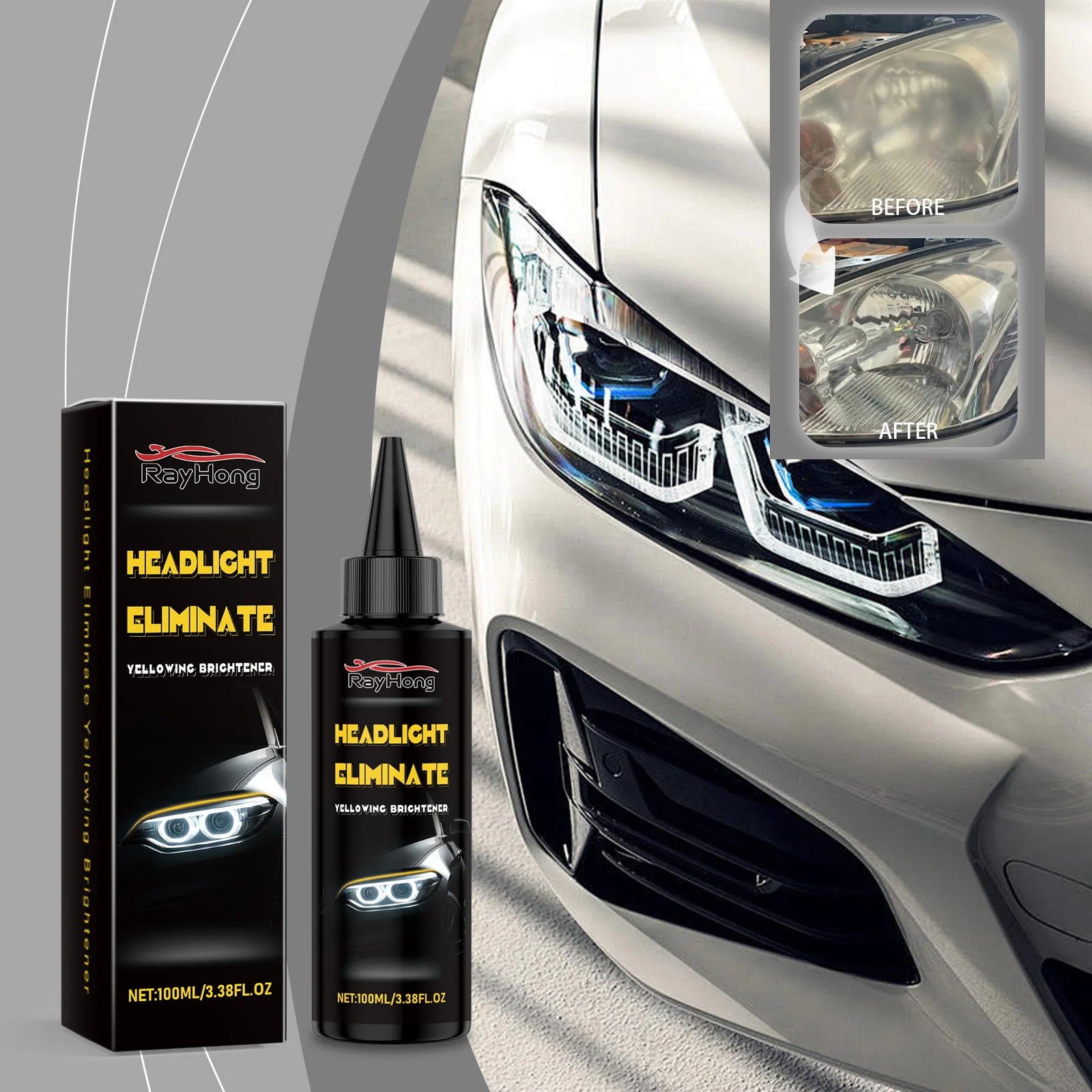 

Car Headlight Restoration Liquid, Oxidation Cleaner & Polish for Yellowing Removal, Restores Clarity, 100ml
