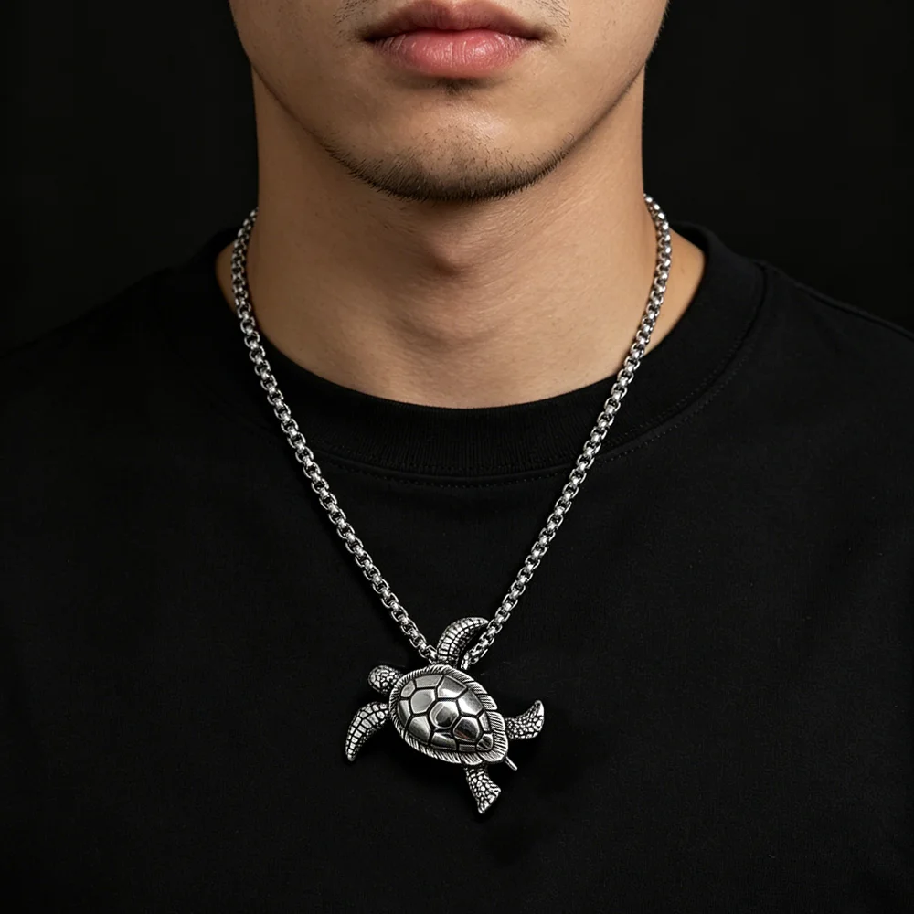 Retro cast animal turtle stainless steel necklace, waterproof and non-fading blackening process, bulk sales pendant