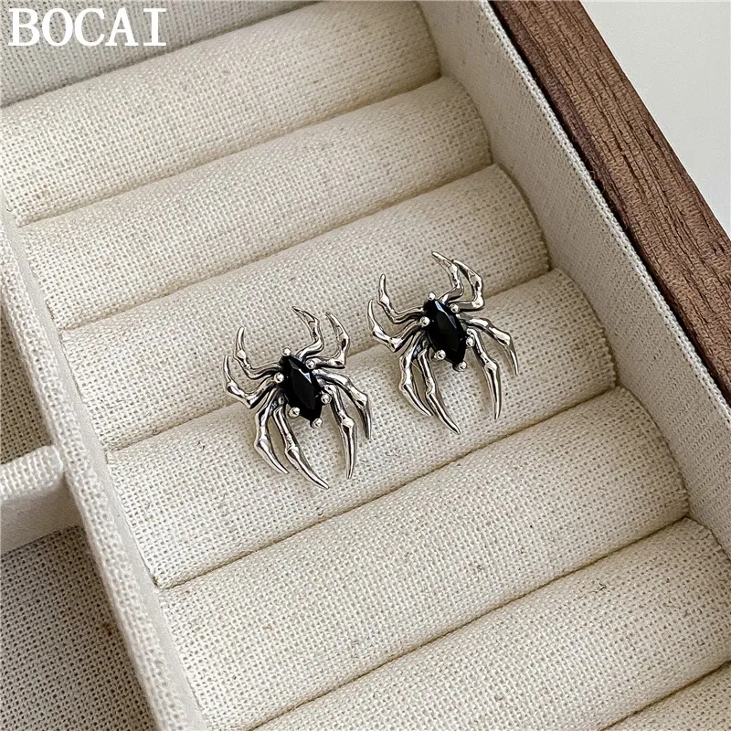 

Новый комплект украшений BOCAI из чистого серебра S925: простые и модные серьги с цирконами и в виде паука
