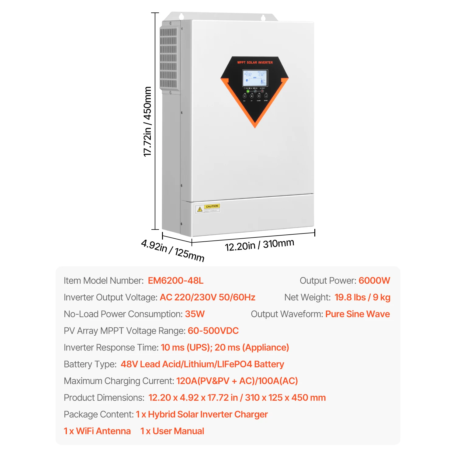 SucceBuy Hybride Solar Inverter 3500W/6000W 24V DC naar Enfase 220/230V AC, Ingebouwde 100A MPPT Solar Controller voor Off-Grid