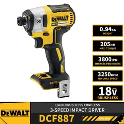 DEWALT DCF887 1/4in Brushless Cordless 3-Speed Impact Driver 18V Lithium Power Tools Electric Screwdriver Drill 3250RPM 205NM