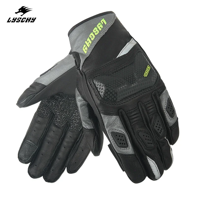 LYSCHY Motorcycle Gloves Four Seasons Anti-drop Windproof Long Finger Full Leather Wear-resistant Non-slip Locomotive Rider