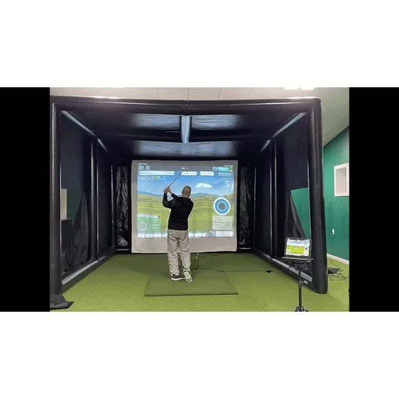 خيمة محاكاة الجولف المخصصة القابلة للنفخ في الهواء الطلق مع حاوية شاشة مع جهاز عرض