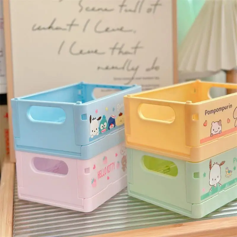 

Sanrio Cartoon Plastic Desktop Storage Box Kuromi Small Foldable Portable Desktop Box Cosmetics Anime Kawaiideposit Box