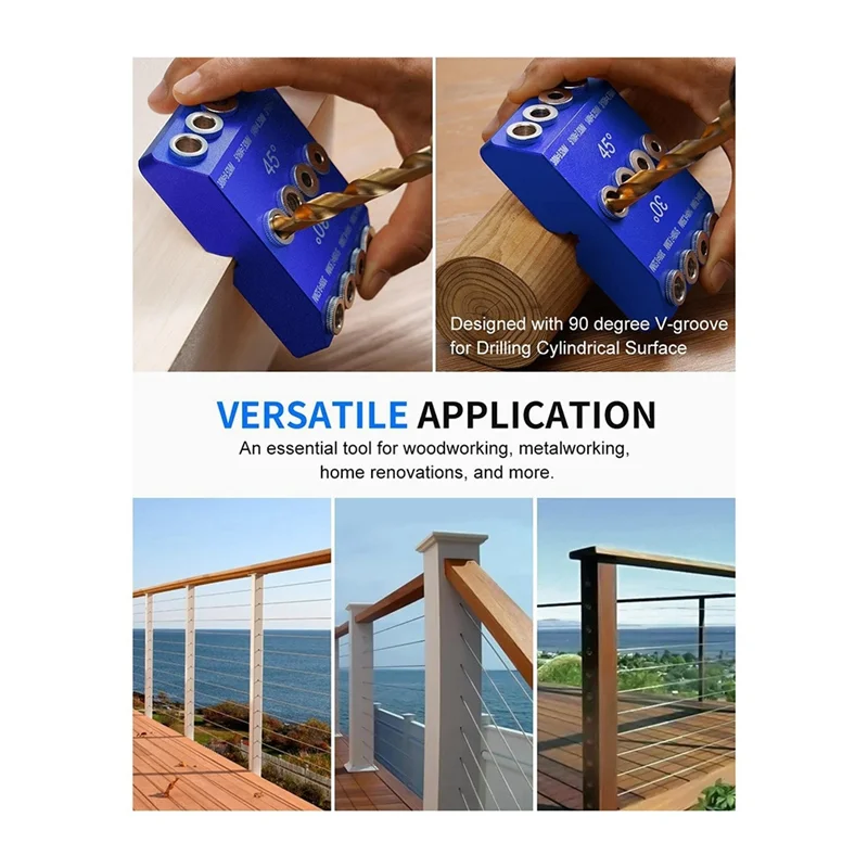 

30 45 90 Degree Angle Drill Guide Jig, Drill Jig for Angled Holes and Straight Hole with 4 Sizes Steel Drill Bits