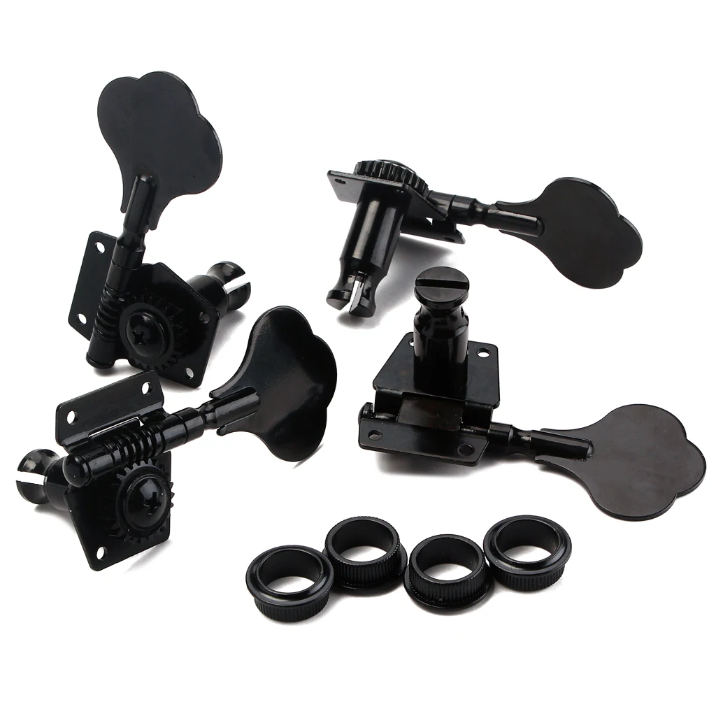 4R Black Bass Guitar Machine Heads Tuners Tuning Pegs with Knobs for Electric Bass Replacement Parts Hardware