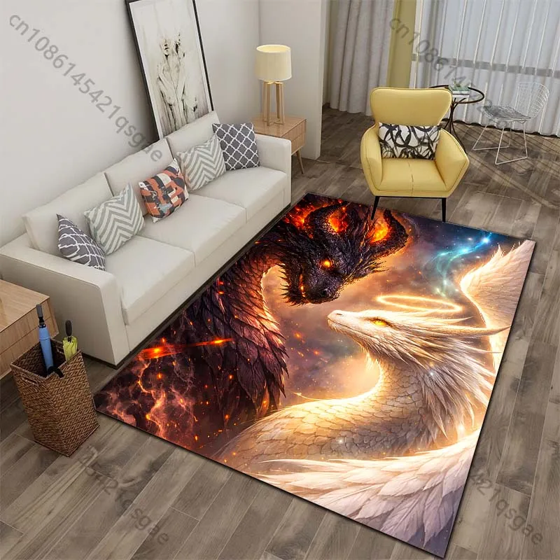 Fiery black dragon versus angelic white dragon Print Carpet for Living Room Bedroom Sofa Home Decor Non-slip Mat Luxury Gift